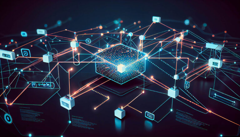 A graphical representation of a connected IoT network, with vari Image description